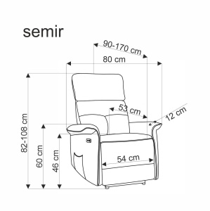 FOTOLIU CONFORTABIL SEMIR 2, NEGRU, TAPITERIE DIN CATIFEA, CU FUNCTIE DE INCLINARE ELECTICA, MASAJ SI PORT USB, STIL MODERN - Img 2