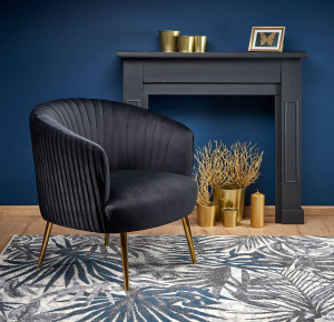 FOTOLIU CROWN, NEGRU/AURIU, TAPITERIE DIN CATIFEA SI PICIOARE DIN METAL, STIL MODERN