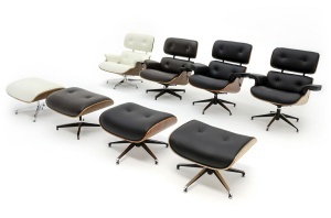 FOTOLIU CU TABURET LOUNGE HM, PIELE NATURALA ITALIANA SI LEMN, CULOARE NEGRU/MARO, STIL EAMES - Img 10