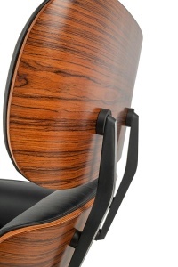 FOTOLIU CU TABURET LOUNGE HM, PIELE NATURALA ITALIANA SI LEMN DE NUC, CULOARE NEGRU/TRANDAFIR, STIL EAMES - Img 8
