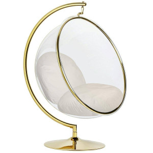 FOTOLIU DE RELAXARE, BUBBLE STAND AURIU, METAL, ACRIL SI PERNA CATIFEA BEJ, STIL MODERN, KH