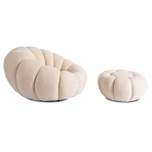 FOTOLIU ROTATIV CU POUF, ARTIM MEBLE, REALIZAT DIN MATERIAL TEXTIL BOUCLE BEJ, STIL MODERN - Img 4