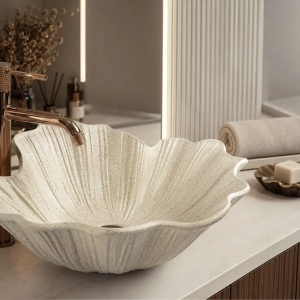 LAVOAR PE BLAT FLOWE REA, MATERIAL PIATRA COMPOZITA, DE CULOARE VANILLA - Img 2