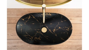 LAVOAR REA ROYAL, EFECT DE MARMURA NEAGRA/AURIU, 60,5 CM, DIN CERAMICA, CALITATE SUPERIOARA - Img 4