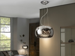 LUSTRA ARGOS, CU TELECOMANDA, 40 CM, CROM/TRANSPARENT, DIN METAL SI STICLA, STIL MODERN