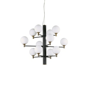 LUSTRA COPERNICO SP12, NEGRU/ALAMA, DIN METAL SI STICLA, STIL MODERN