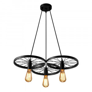 LUSTRA CU 3 BECURI CIRCLE INDUSTRIAL APP213-3CP, 140x30x18 cm, NEGRU, DIN METAL, STIL MODERN, TU - Img 1