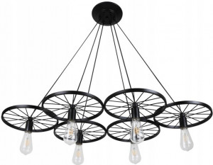 LUSTRA CU 6 BECURI CIRCLE INDUSTRIAL APP213-3CP, 140x30x18 cm, NEGRU, DIN METAL, STIL MODERN, TU