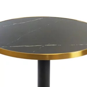 Masă de cafenea rotunda 70cm, culoare negru/auriu, metal si mdf design marmura - Img 7