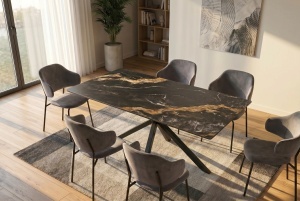 MASA DE DINING GALAXIE 160CM, DIN METAL SI CERAMICA, CULOARE AURIU/NEGRU, INVICTA INTERIOR - Img 5