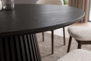 MASA DE DINING ROTUNDA VALHALLA 140CM, REALIZAT DIN LEMN DE STEJAR SI BLATUL DIN MDF SI FURNIR STEJAR, CULOARE NEAGRA - Img 2