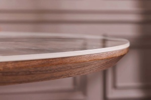 Masă de dining UNIQUE, extensibilă de la 160 la 200 cm, aspect lemn de nuc, blat ceramic cu aspect de piatră naturală - Img 4