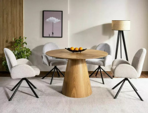 MASA DINING 120 CM, STEJAR, DIN MDF LAMINAT SI FURNIR NATURAL, STIL MODERN