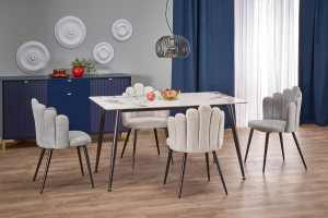 MASA DINING EMILIO, 120 CM, EFECT DE MARMURA ALBA/NEGRU, DIN MARMURA SI METAL, STIL MODERN