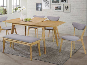 MASA DINING EXTENSIBILA, 120/160 CM, STEJAR, BLAT DIN MDF, FURNIR SI PICIOARE DIN METAL, STIL MODERN