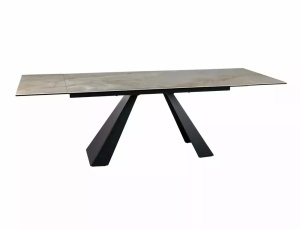 MASA DINING EXTENSIBILA, 160/240 CM, BEJ LUCIOS /NEGRU MAT, CONFECTIONATA DIN STICLA SECURIZATA, CERAMICA ONICE ORO SI METAL - Img 2