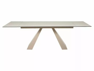 MASA DINING EXTENSIBILA, 160/240 CM, BEJ MAT/CASMIR, CONFECTIONATA DIN STICLA SECURIZATA, CERAMICA TRAVERTIN SI METAL - Img 5
