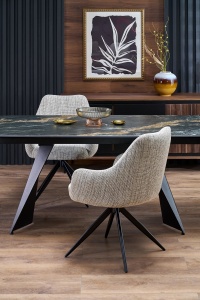 MASA DINING EXTENSIBILA ARMANI NEGRU/ NEGRU CU ASPECT DE MARMURA, 165/241 CM, BLAT DIN MARMURA SINTETICA SI PICIOR DIN METAL, STIL MODERN - Img 4