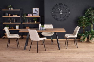 MASA DINING EXTENSIBILA BERLIN, NUC/NEGRU, 140/180 CM, BLAT DIN MDF SI PICIOARE DIN METAL, STIL VINTAGE - Img 2