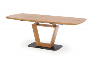 MASA DINING EXTENSIBILA BLACKY, STEJAR AURIU/NEGRU, 160/220 CM, BLAT DIN MDF SI PICIOR DIN METAL, STIL MODERN - Img 7