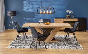 MASA DINING EXTENSIBILA BRANDON, STEJAR WOTAN/NEGRU, 160/200 CM, DIN PAL MELAMINAT, STIL MODERN