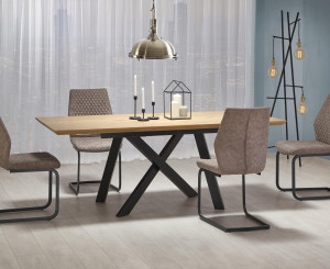 MASA DINING EXTENSIBILA CAPITAL, STEJAR AURIU/NEGRU, 160/200 CM, BLAT DIN MDF SI PICIOARE DIN METAL, STIL VINTAGE - Img 3