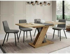 MASA DINING EXTENSIBILA EXEL, 140/180 CM, STEJAR ARTISAT/GRI ANTRACIT, DIN PAL LAMINAT, STIL MODERN