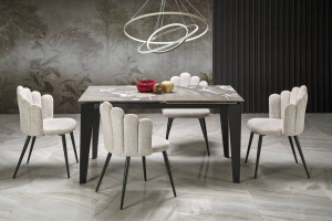 MASA DINING EXTENSIBILA FELIX, 141-201 CM, EFECT DE MARMURA GRI/NEGRU, DIN MARMURA, STICLA SI METAL, STIL MODERN - Img 2