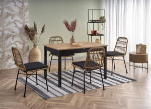 MASA DINING EXTENSIBILA GREG, STEJAR WOTAN/NEGRU, 124/168 CM, BLAT DIN PAL MELAMINAT, STIL VINTAGE - Img 4