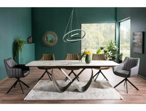MASA DINING EXTENSIBILA INFINITY, 160/240 CM, EFECT DE MARMURA ALBA-AURIU/CUPRU, DIN CERAMICA, STICLA SI METAL, SIGNAL