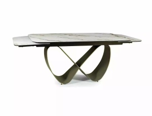 MASA DINING EXTENSIBILA INFINITY, 160/240 CM, EFECT DE MARMURA ALBA-AURIU/CUPRU, DIN CERAMICA, STICLA SI METAL, SIGNAL - Img 11