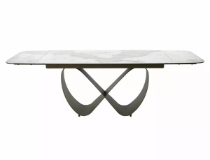 MASA DINING EXTENSIBILA INFINITY, 160/240 CM, EFECT DE MARMURA PANDORO/CUPRU, DIN CERAMICA, STICLA SI METAL, STIL MODERN - Img 2