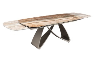 MASA DINING EXTENSIBILA INFINITY 180-220-260CM, REALIZATA DIN METAL SI BLAT DIN STICLA SI CERAMICA, CULOARE MARO/SAMPANIE - Img 7
