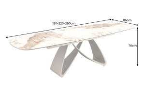MASA DINING EXTENSIBILA INFINITY 180-220-260CM, REALIZATA DIN METAL SI BLAT DIN STICLA SI CERAMICA, CULOARE MARMURA/SAMPANIE - Img 3
