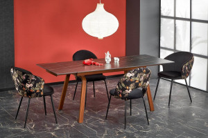 MASA DINING EXTENSIBILA LOZANO, CU ASPECT DE MARMURA NEAGRA/NUC, 140/200 CM, DIN PIATRA SINTETIZATA SI METAL, STIL MODERN - Img 1