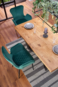 MASA DINING EXTENSIBILA MASSIVE, STEJAR/NEGRU, 160/250 CM, BLAT DIN FURNIR NATURAL SI PICIOARE DIN METAL, STIL VINTAGE - Img 3