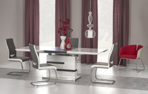MASA DINING EXTENSIBILA MONACO, ALB/GRI ANTRACIT/CROM, 160/220 CM, BLAT DIN MDF SI PICIOR DIN METAL, STIL MODERN