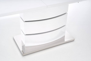 MASA DINING EXTENSIBILA NOBEL, ALB/NEGRU/CROM, 160/200 CM, DIN MDF LACUIT SI METAL, STIL MODERN - Img 8