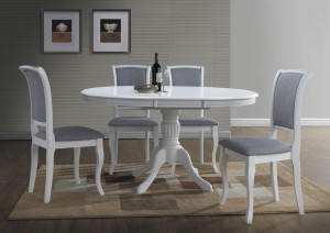 MASA DINING EXTENSIBILA OLIVIA, 106/141 CM, ALBA, BLAT DIN MDF SI PICIOARE DIN LEMN, STIL CLASIC - Img 1