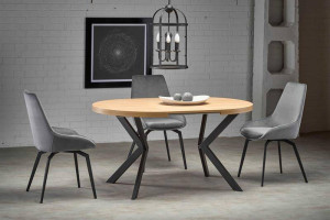 MASA DINING EXTENSIBILA PERONI, STEJAR AURIU/NEGRU, 100/250 CM, BLAT DIN MDF SI PICIOARE DIN METAL, STIL MODERN