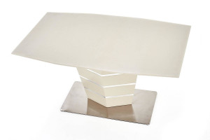 MASA DINING EXTENSIBILA SORENTO, BEJ MAT/CROM, 140/180 CM, BLAT DIN STICLA, MDF SI PICIOR DIN METAL, STIL MODERN - Img 4