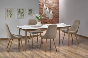MASA DINING EXTENSIBILA STIL BARRET, ALB/STEJAR LEFKAS, 90/190 CM, BLAT DIN MDF SI PICIOARE DIN LEMN MASIV, STIL CLASIC