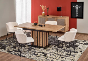 MASA DINING EXTENSIBILA STIL LAMELLO, STEJAR ARTISAN/NEGRU, 130/180 CM, DIN PAL MELAMINAT, STIL MODERN