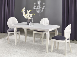 MASA DINING EXTENSIBILA STIL MOZART, ALBA, 160/240 CM, BLAT DIN MDF SI PICIOARE DIN LEMN MASIV, STIL CLASIC
