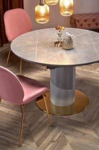 MASA DINING EXTENSIBILA STIL MUSCAT, CU EFECT DE MARMURA GRI DESCHIS/GRI/AURIU, 120/160 CM, DIN CERAMICA SI METAL, STIL MODERN - Img 5