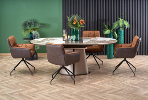 MASA DINING EXTENSIBILA STIL ROBINSON, CU EFECT DE MARMURA BEJ/CAPPUCCINO/NEGRU, 160/200 CM, DIN CERAMICA, MDF SI METAL, STIL MODERN - Img 6