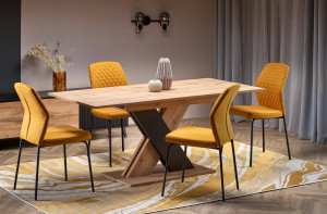 MASA DINING EXTENSIBILA STIL XARELTO, 130/175 CM, STEJAR WOTAN/NEGRU, DIN PAL LAMINAT, STIL MODERN