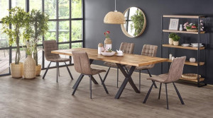 MASA DINING EXTENSIBILA STIL XAVIER, STEJAR/NEGRU, 160/250 CM, BLAT DIN FURNIR NATURAL SI PICIOARE DIN METAL, STIL VINTAGE - Img 2