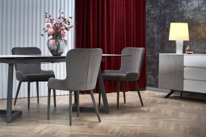 MASA DINING EXTENSIBILA TIZIANO, GRI DESCHIS/GRI INCHIS, 160/210 CM, DIN MDF, STICLA SI METAL, STIL MODERN - Img 4