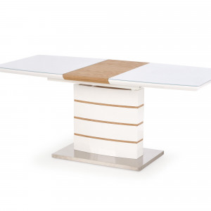MASA DINING EXTENSIBILA TORONTO, ALB/STEJAR/CROM, 140/180 CM, BLAT DIN MDF, STICLA SI PICIOR DIN METAL, STIL MODERN - Img 3